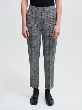 Joseph Ribkoff High Waist Straight Leg Pants Style 213626 Black White Plaid